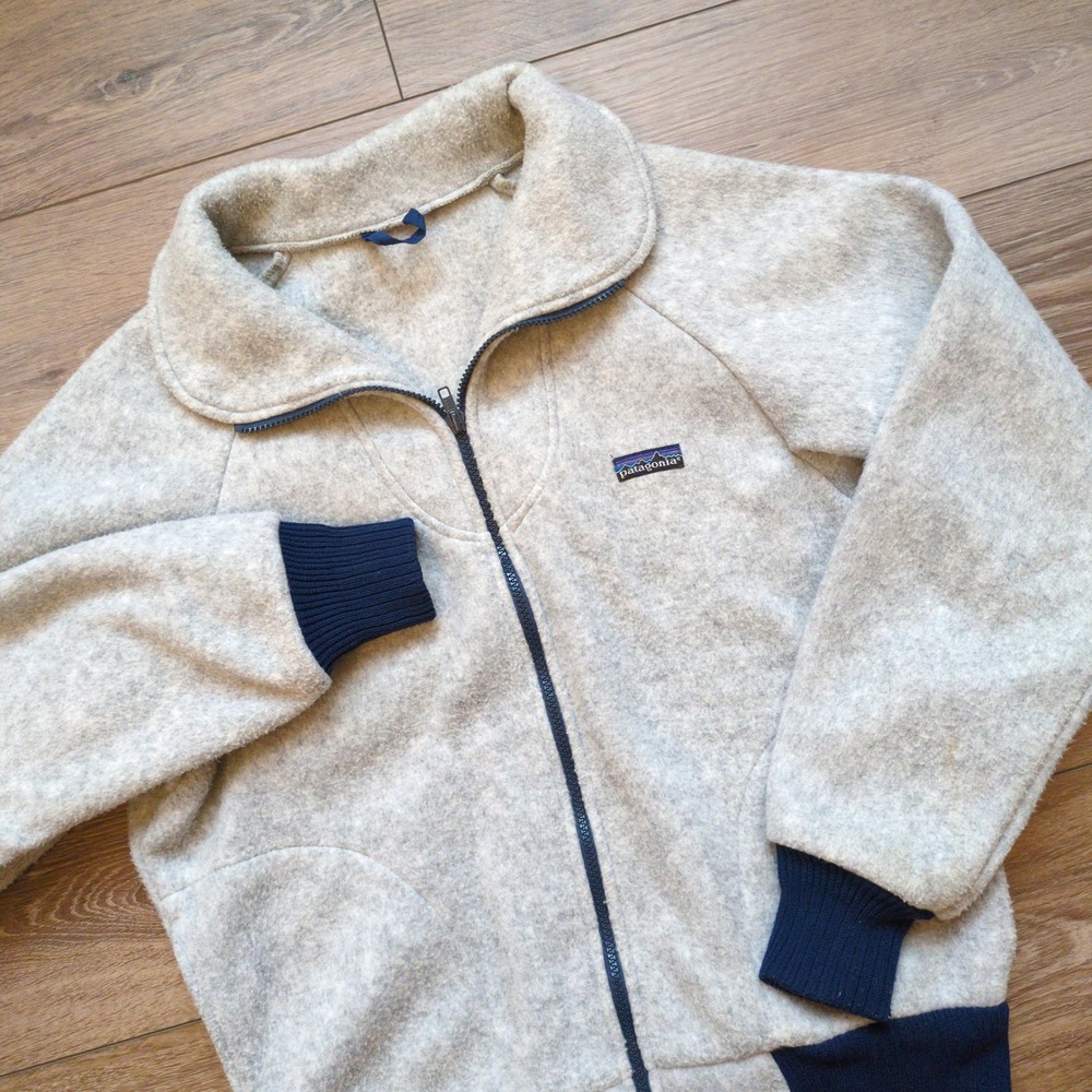 Vtg Patagonia Fleece Bomber Jacket Gray Full Zip Ribbed Trim 31019 Gorpcore S